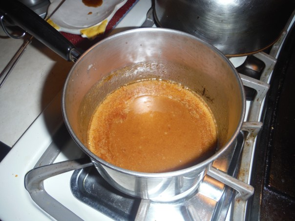 The brown sugar and butter all nice and melty.  Please be careful, this stuff is super hot and burn-y.