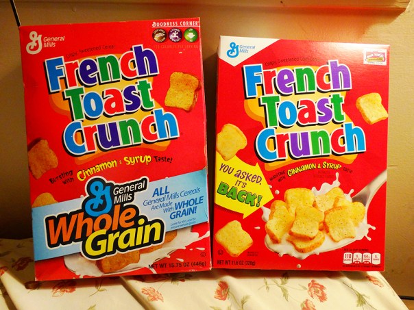 Old box VS new box of French Toast Crunch